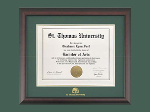 A photo of a ɫ University diploma in a STU-branded frame